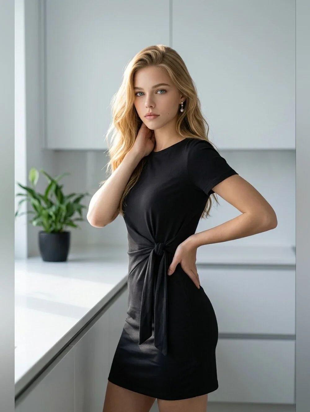 Francesca's Alya Black Side Knot Mini Dress Stretch Jersey Shift Casual Chic S